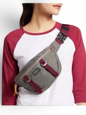 Eddie Bauer Heather Grey Maroon Cross Body Mini Outdoors Belt Bag